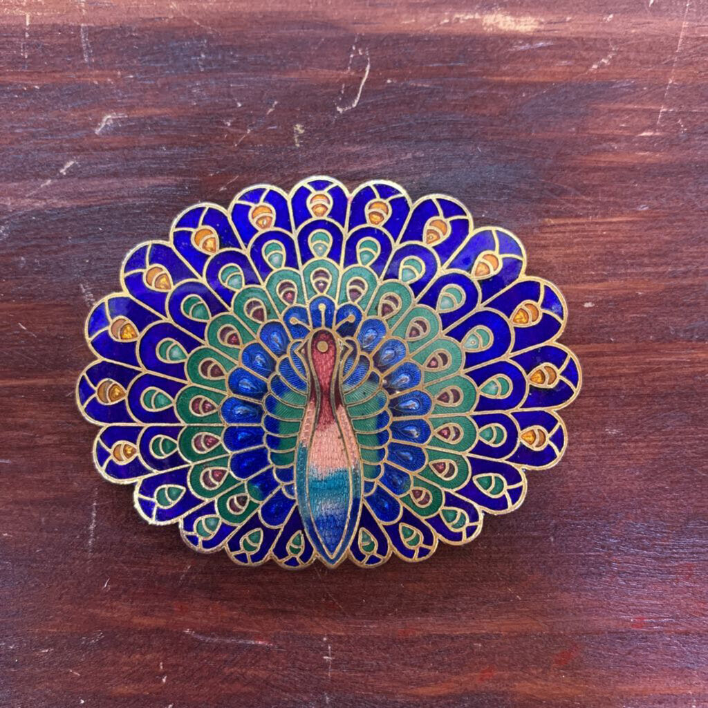 VTG CLOISONNE PEACOCK BELT BUCKLE-Thriftique Marketplace