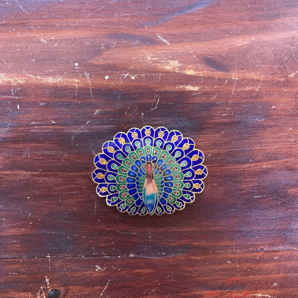 VTG CLOISONNE PEACOCK BELT BUCKLE-Thriftique Marketplace