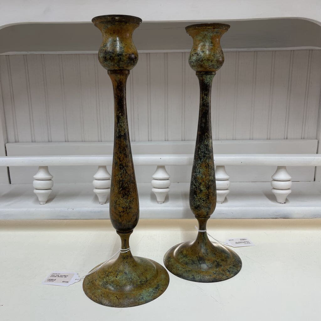 PAIR VINTAGE VERDIGRIS CANDLE HOLDER (2)