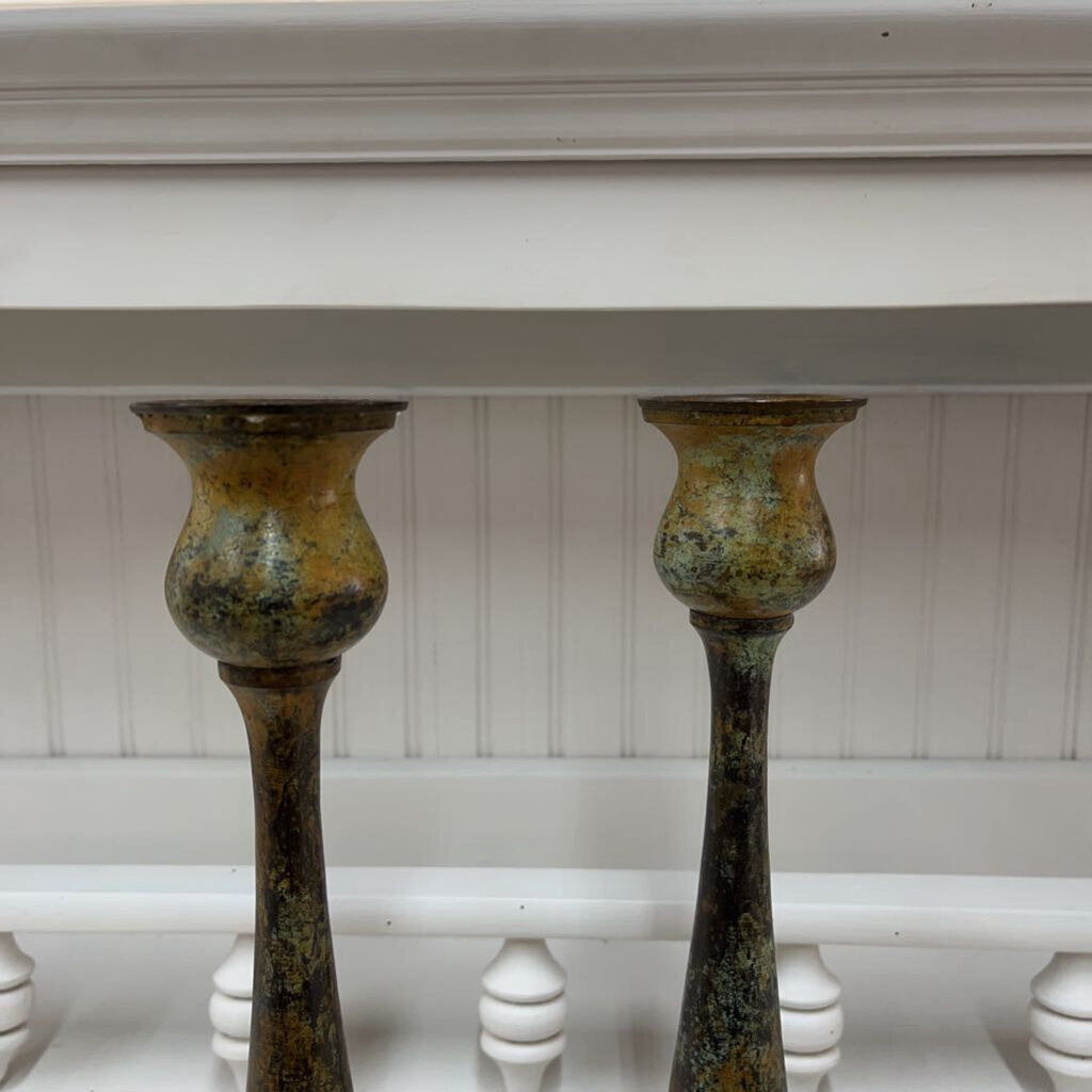 PAIR VINTAGE VERDIGRIS CANDLE HOLDER (2)