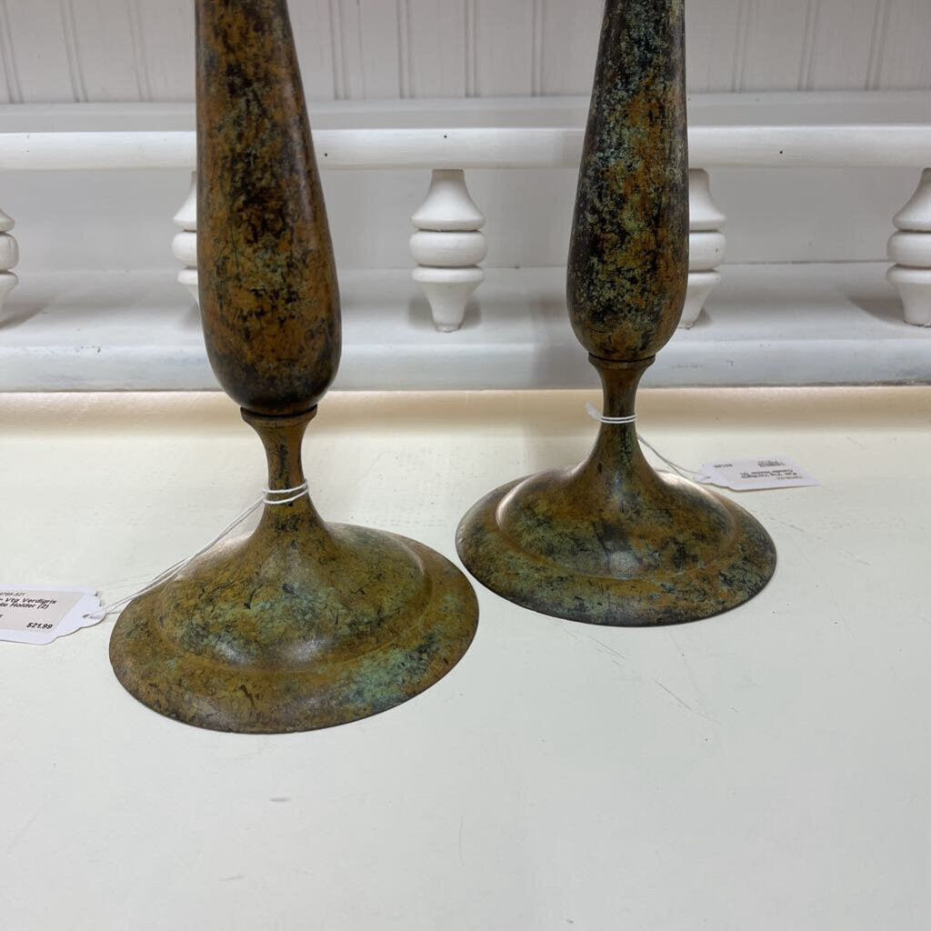 PAIR VINTAGE VERDIGRIS CANDLE HOLDER (2)