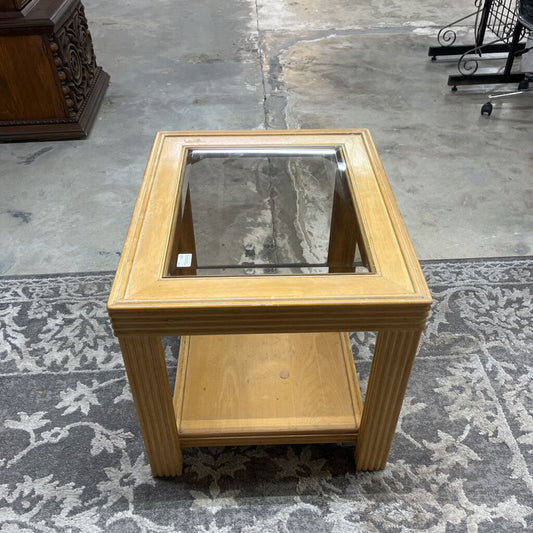 RECTANGULAR REED TABLE W/GLASS INSERT
