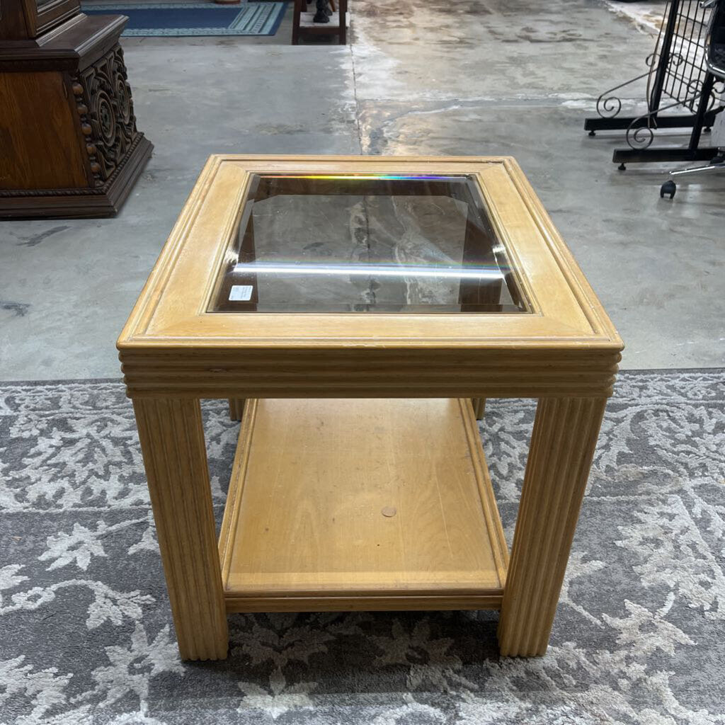 RECTANGULAR REED TABLE W/GLASS INSERT