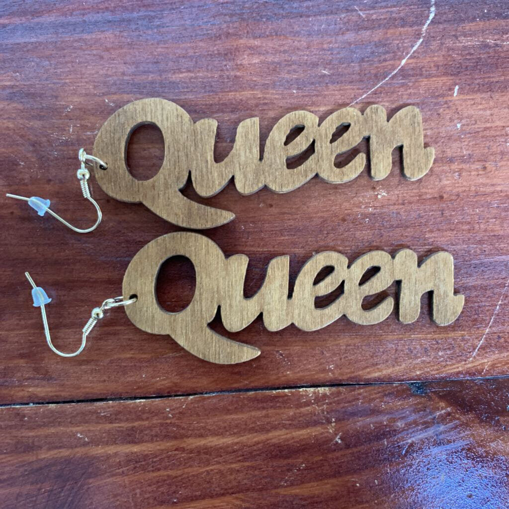 WOOD QUEEN EARRINGS-Thriftique Marketplace