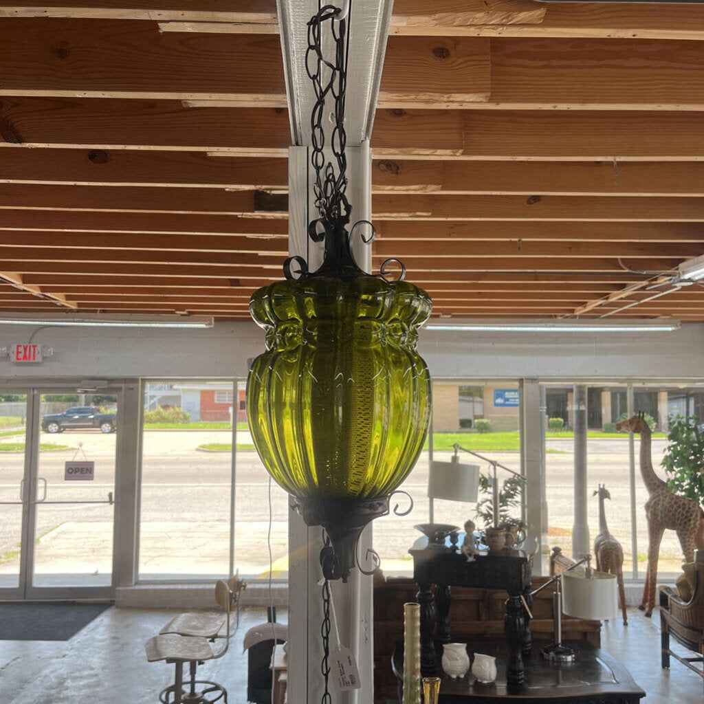 Vintage Green Swag Light w/ Wrought Iron