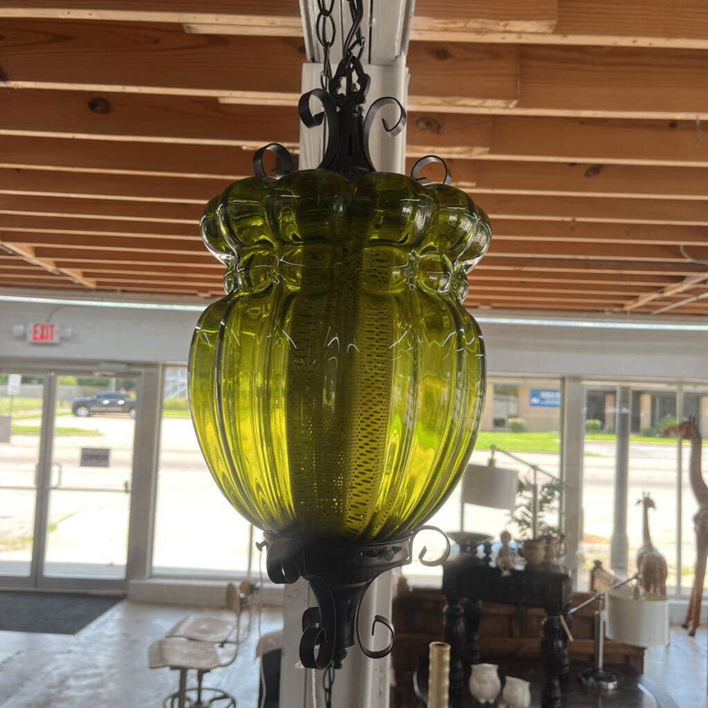 Vintage Green Swag Light w/ Wrought Iron
