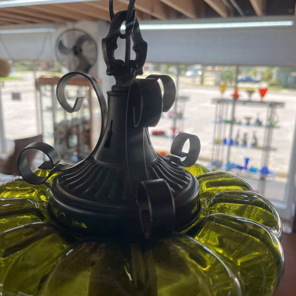 Vintage Green Swag Light w/ Wrought Iron