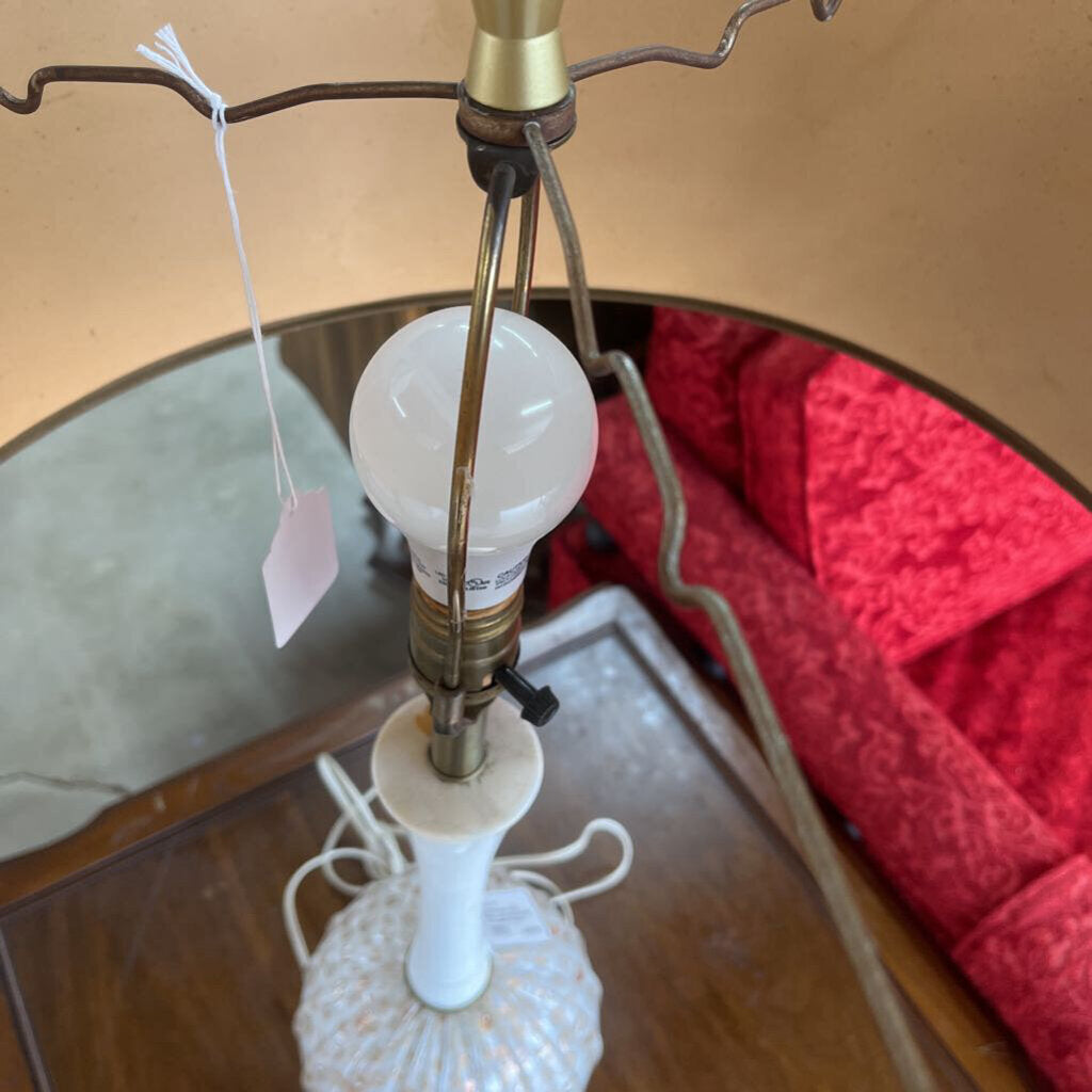 VTG MURANO GOLD FLAKE LAMP ON MARBLE W/ORIGINAL SHADE