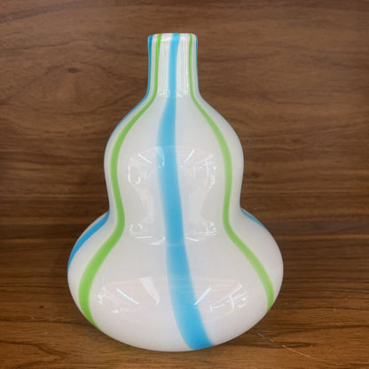 Vtg Jonathan Adler White Glass Handblown Vase blue Green Stripes