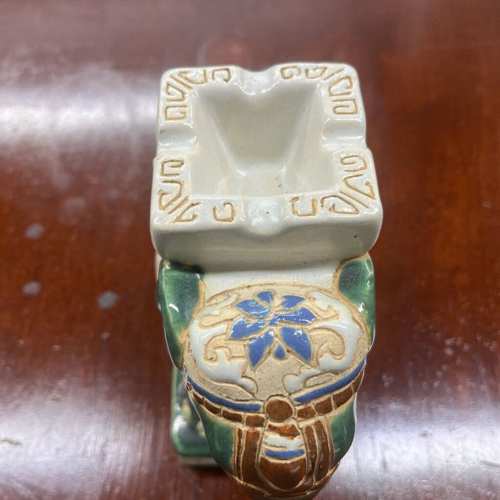 VINTAGE GLAZED CERAMIC ELEPHANT ASHTRAY