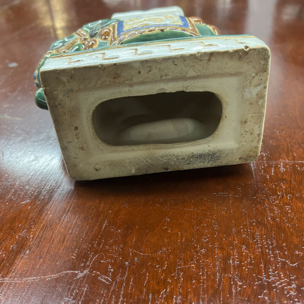 VINTAGE GLAZED CERAMIC ELEPHANT ASHTRAY
