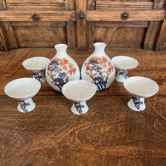 VINTAGE 7PC JAPANESE PORCELAIN SAKE SET