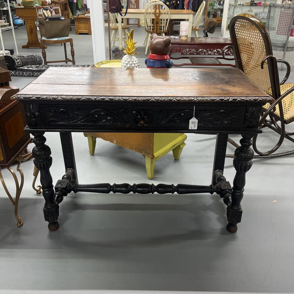 ANTIQUE EBONIZED GREENMAN DESK 17TH CENTURY-Thriftique Marketplace