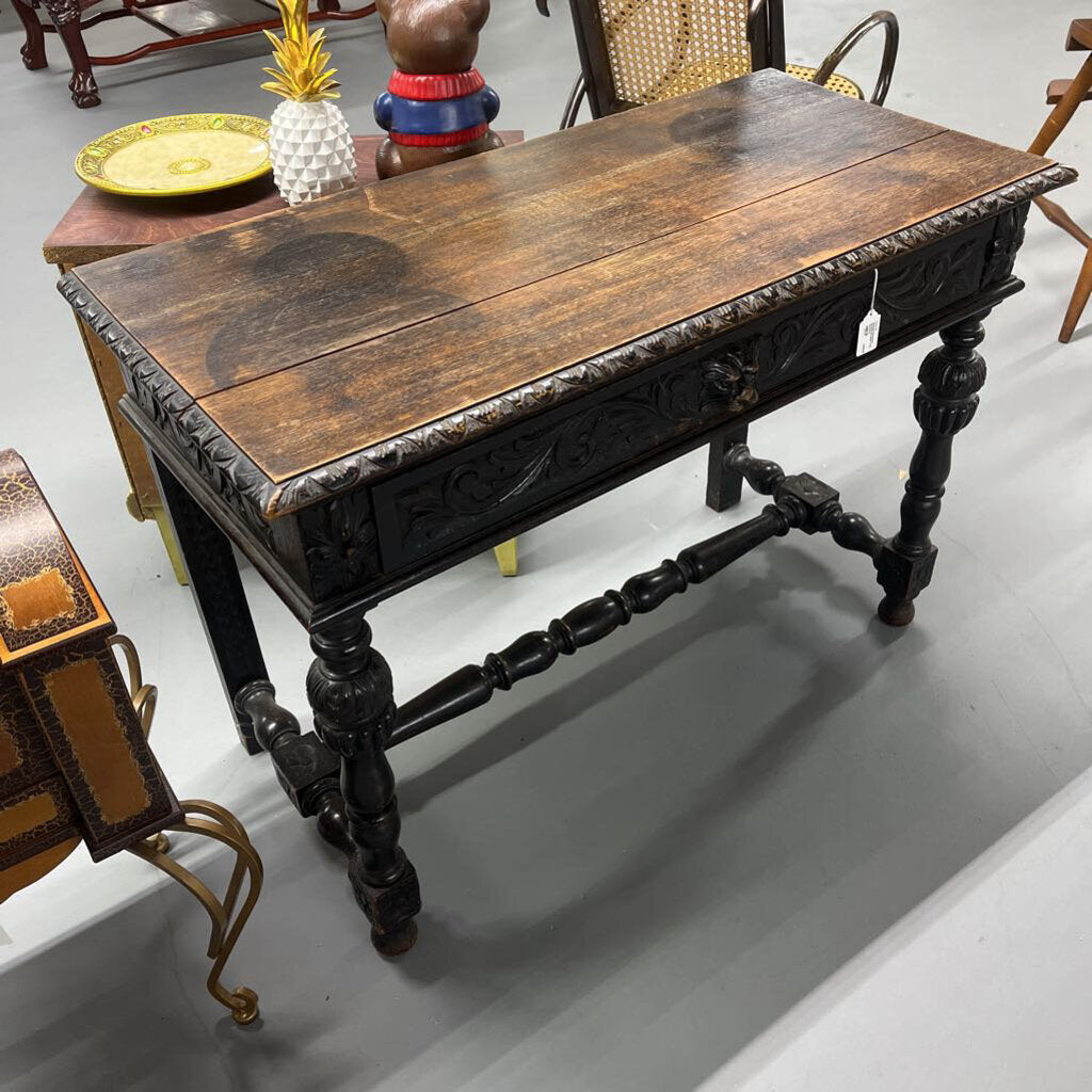 ANTIQUE EBONIZED GREENMAN DESK 17TH CENTURY-Thriftique Marketplace