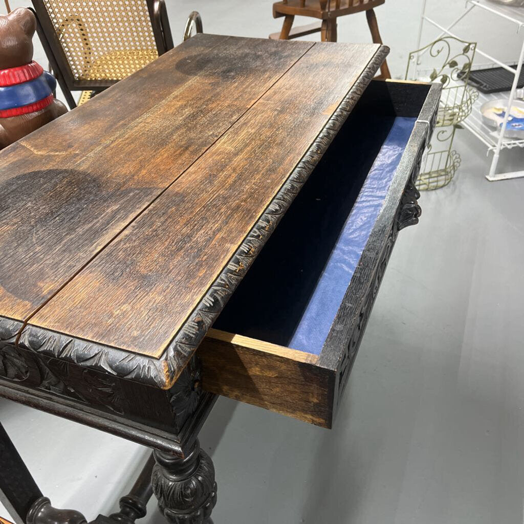 ANTIQUE EBONIZED GREENMAN DESK 17TH CENTURY-Thriftique Marketplace