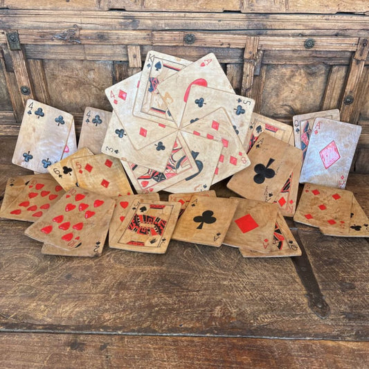 PLAYING CARD MOTIF TEAK SNACK TRAYS(12) AND SERVING TRAY