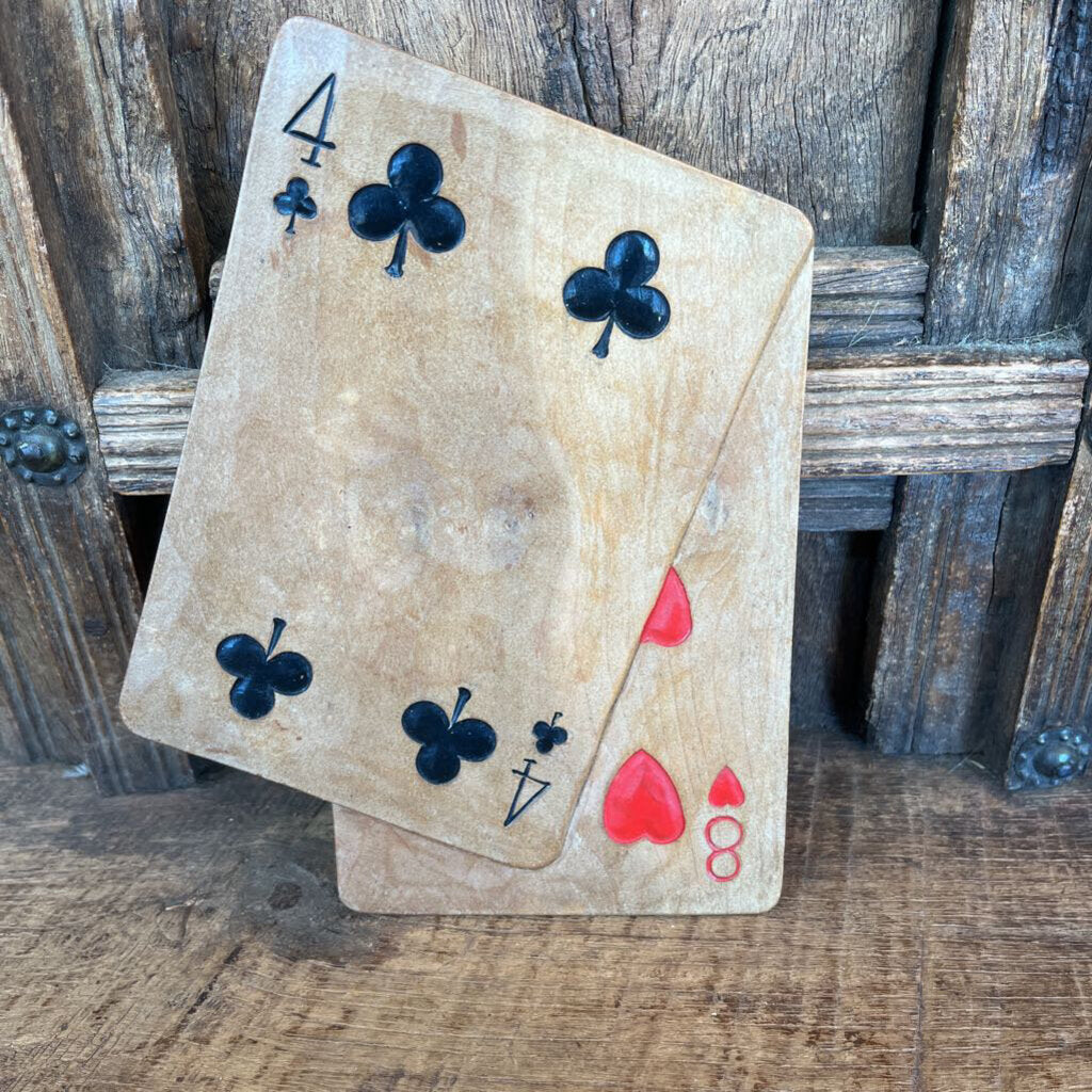 PLAYING CARD MOTIF TEAK SNACK TRAYS(12) AND SERVING TRAY