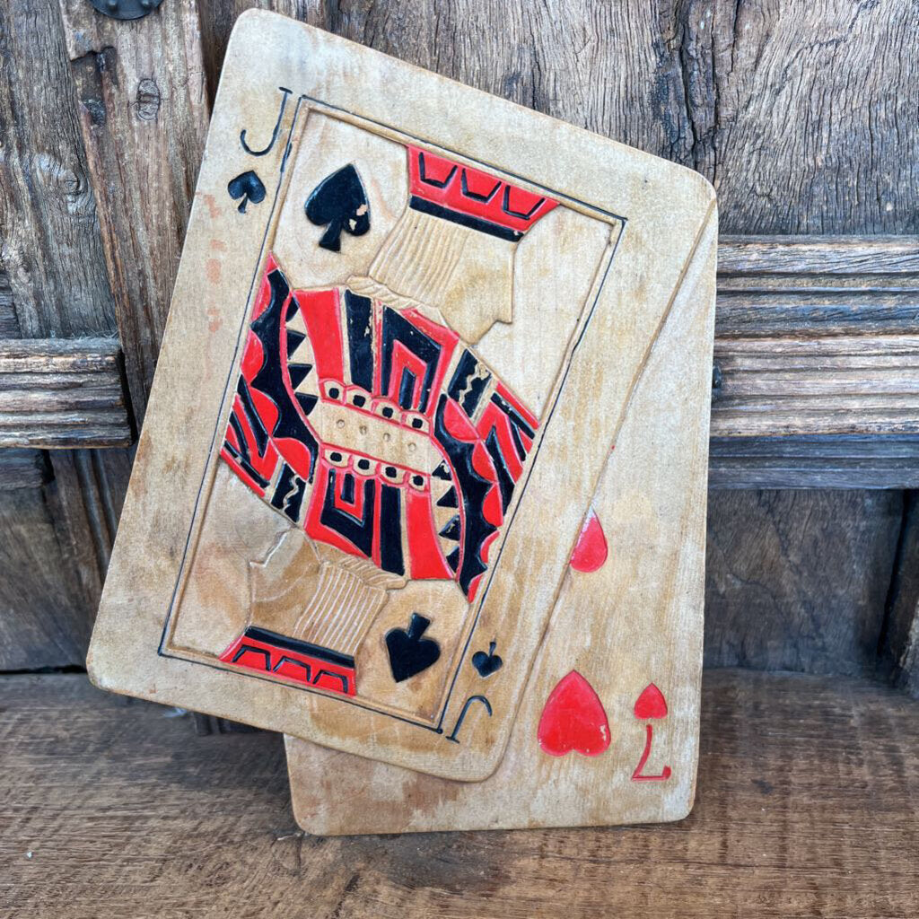 PLAYING CARD MOTIF TEAK SNACK TRAYS(12) AND SERVING TRAY