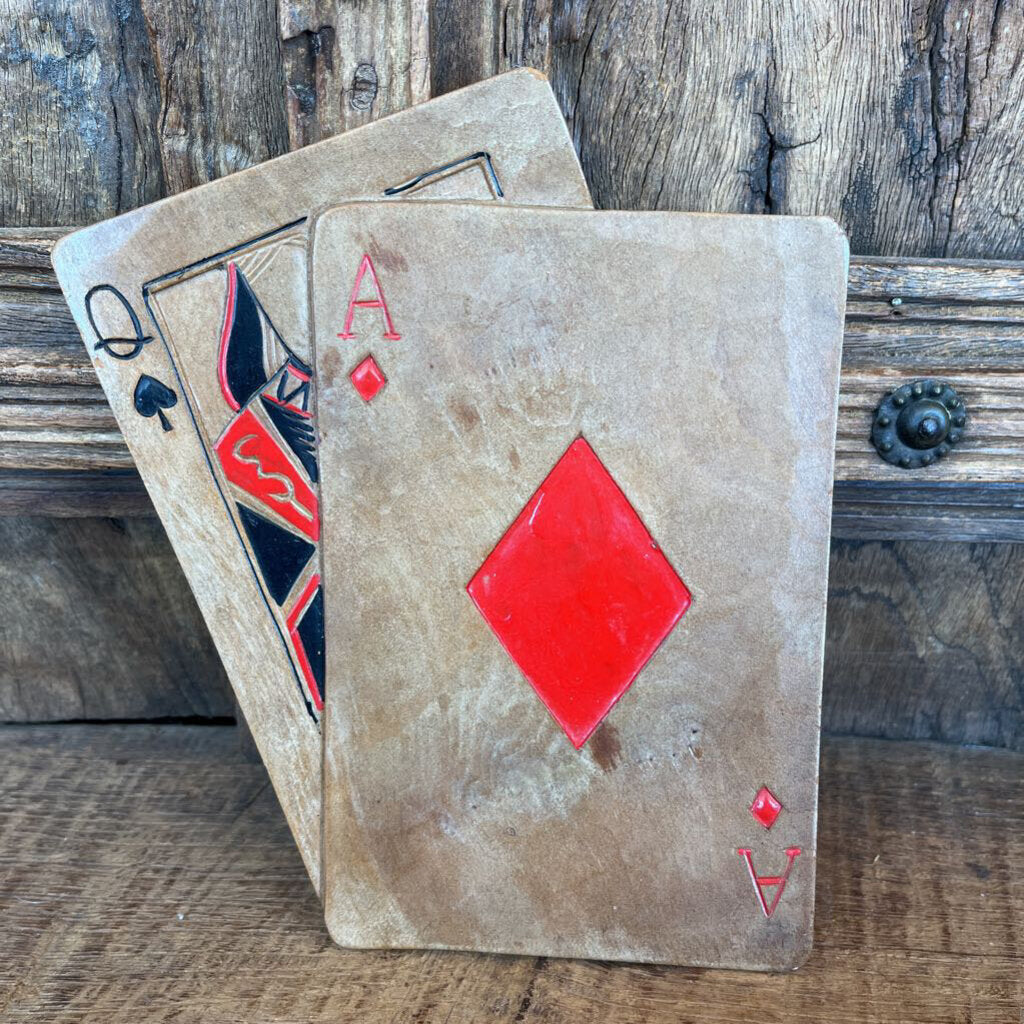 PLAYING CARD MOTIF TEAK SNACK TRAYS(12) AND SERVING TRAY