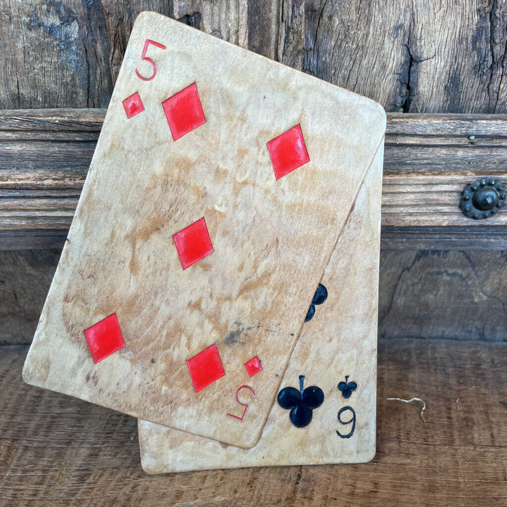 PLAYING CARD MOTIF TEAK SNACK TRAYS(12) AND SERVING TRAY