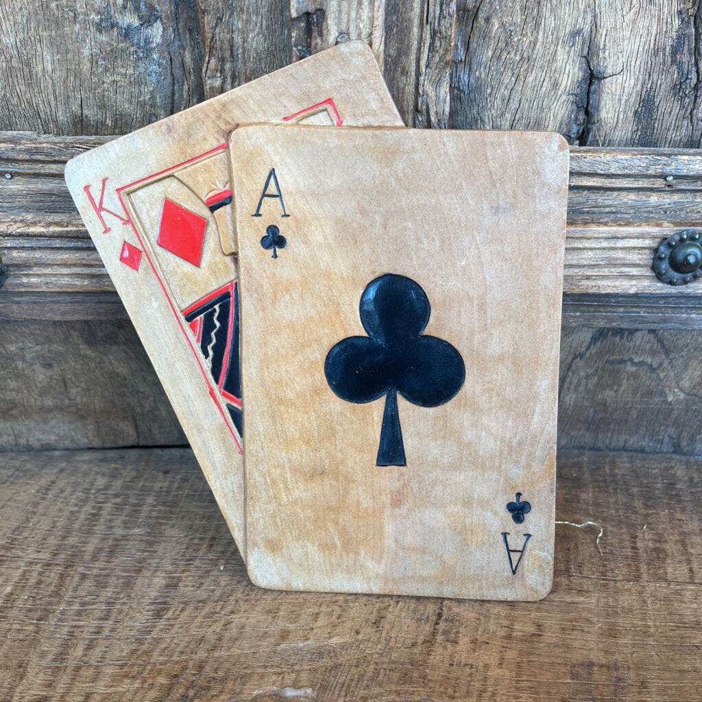 PLAYING CARD MOTIF TEAK SNACK TRAYS(12) AND SERVING TRAY