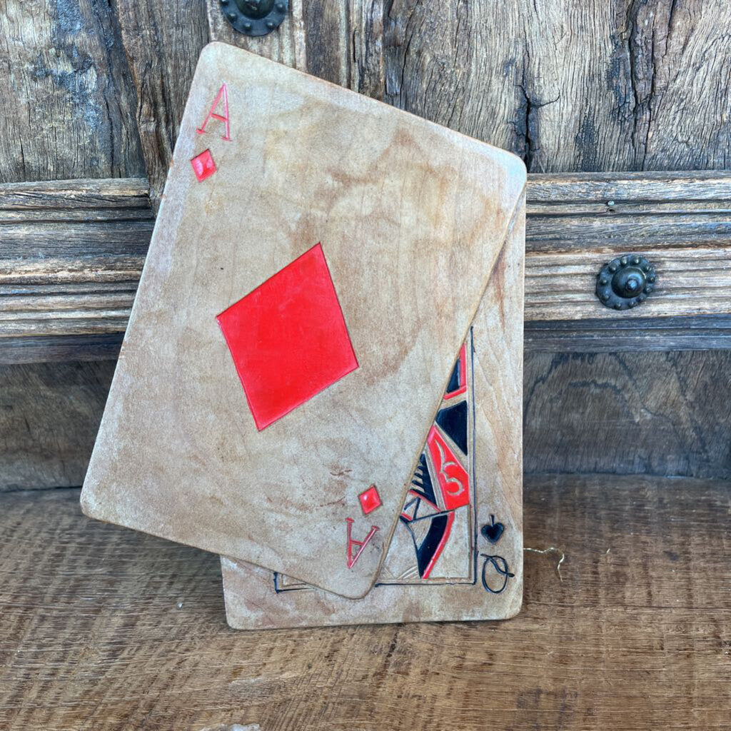 PLAYING CARD MOTIF TEAK SNACK TRAYS(12) AND SERVING TRAY