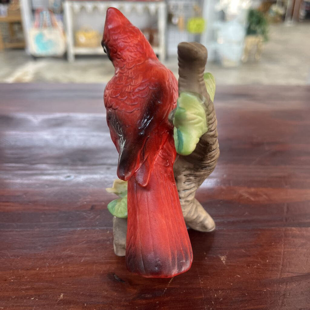 CERAMIC CARDINAL WITH YELLOW FLOWER FIGURINE