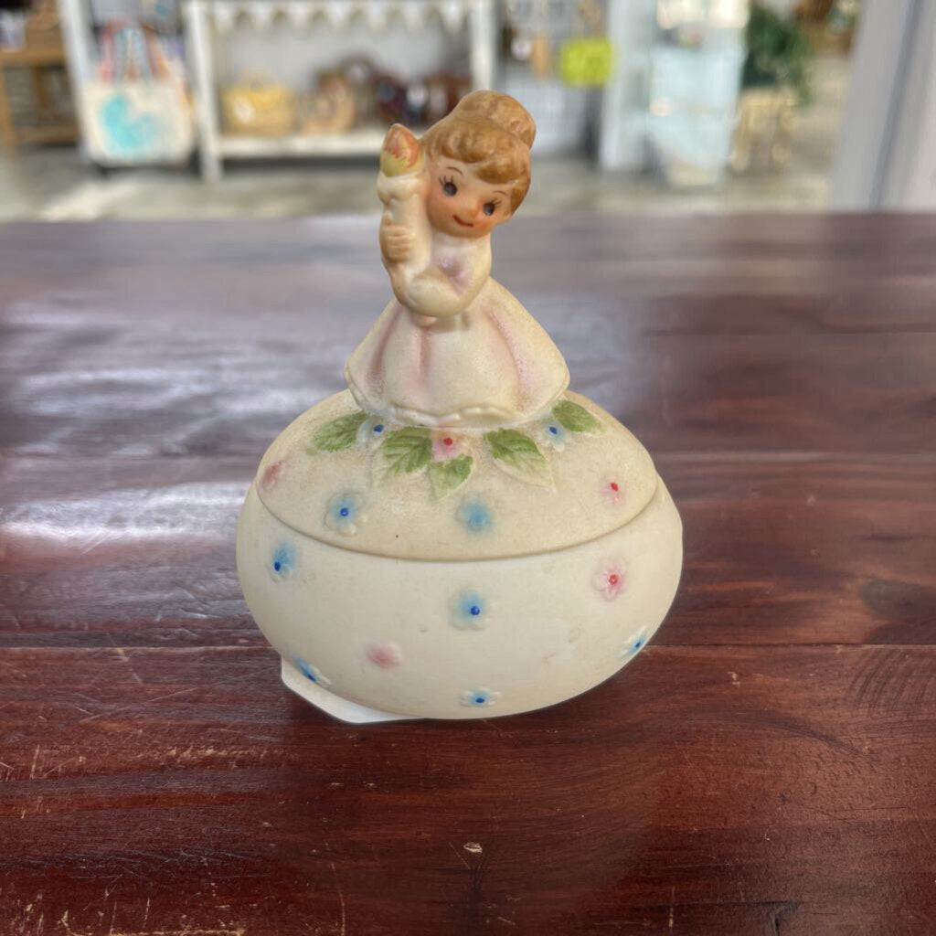 GIRL HOLDING TORCH PORCELAIN TRINKET BOX