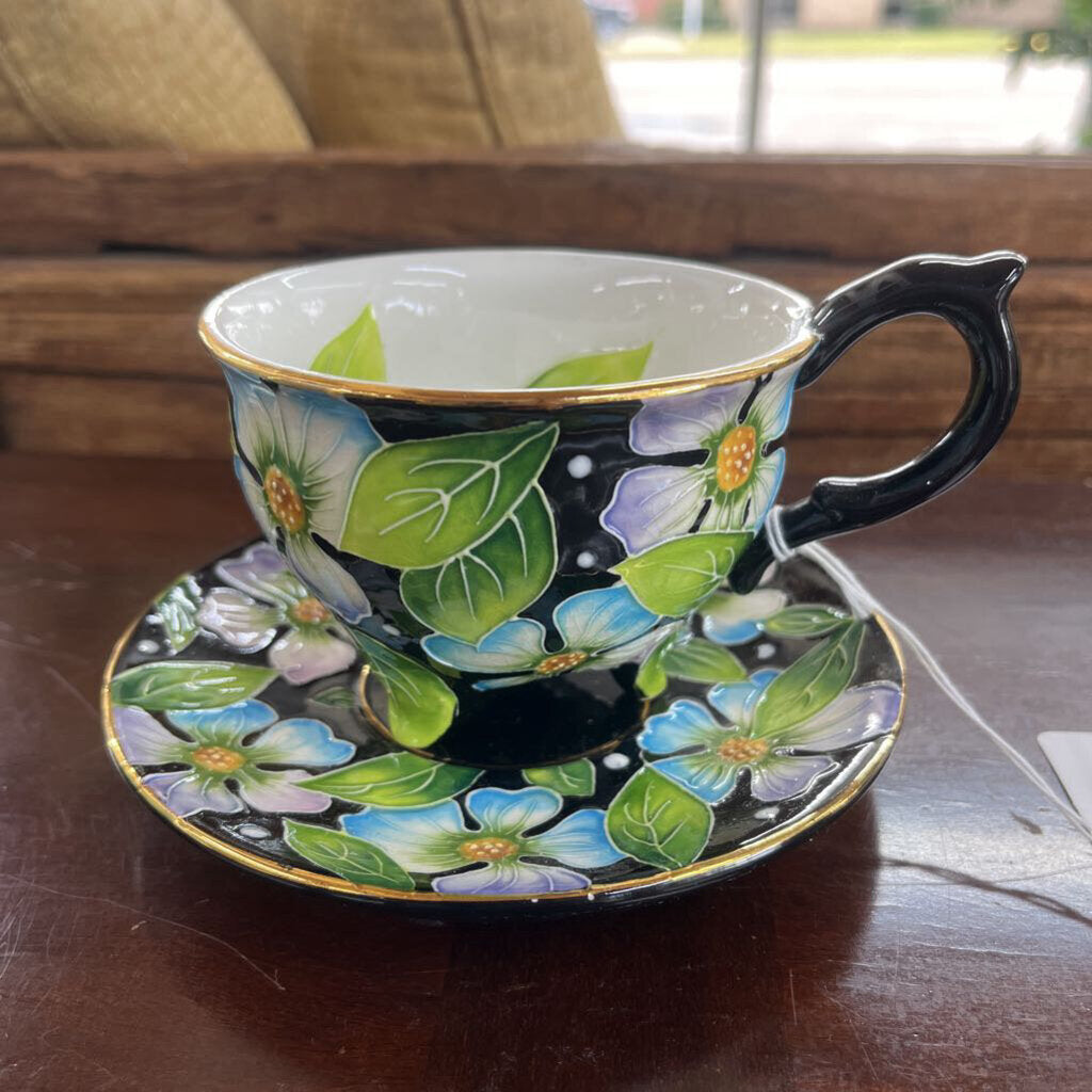 6PC BLACK ICING ON THE CAKE BLUE SKY TEA SET