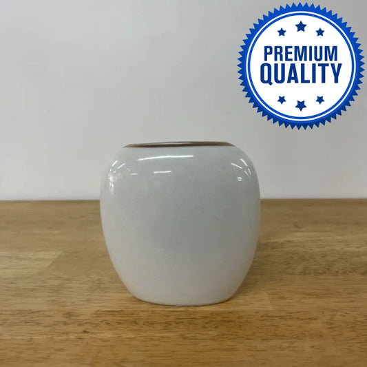 VINTAGE WHITE JAPANESE JOVAN VASE WITH GOLD RIM