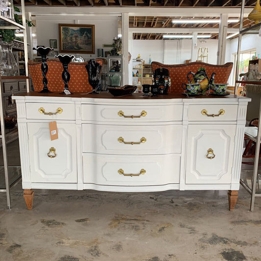 White Wood Bow Front Sideboard Dresser