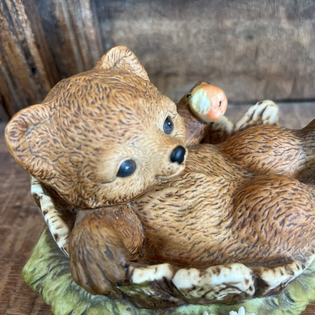 HOMCO MASTERPIECE PORCELAIN BEAR CUB FIGURINE