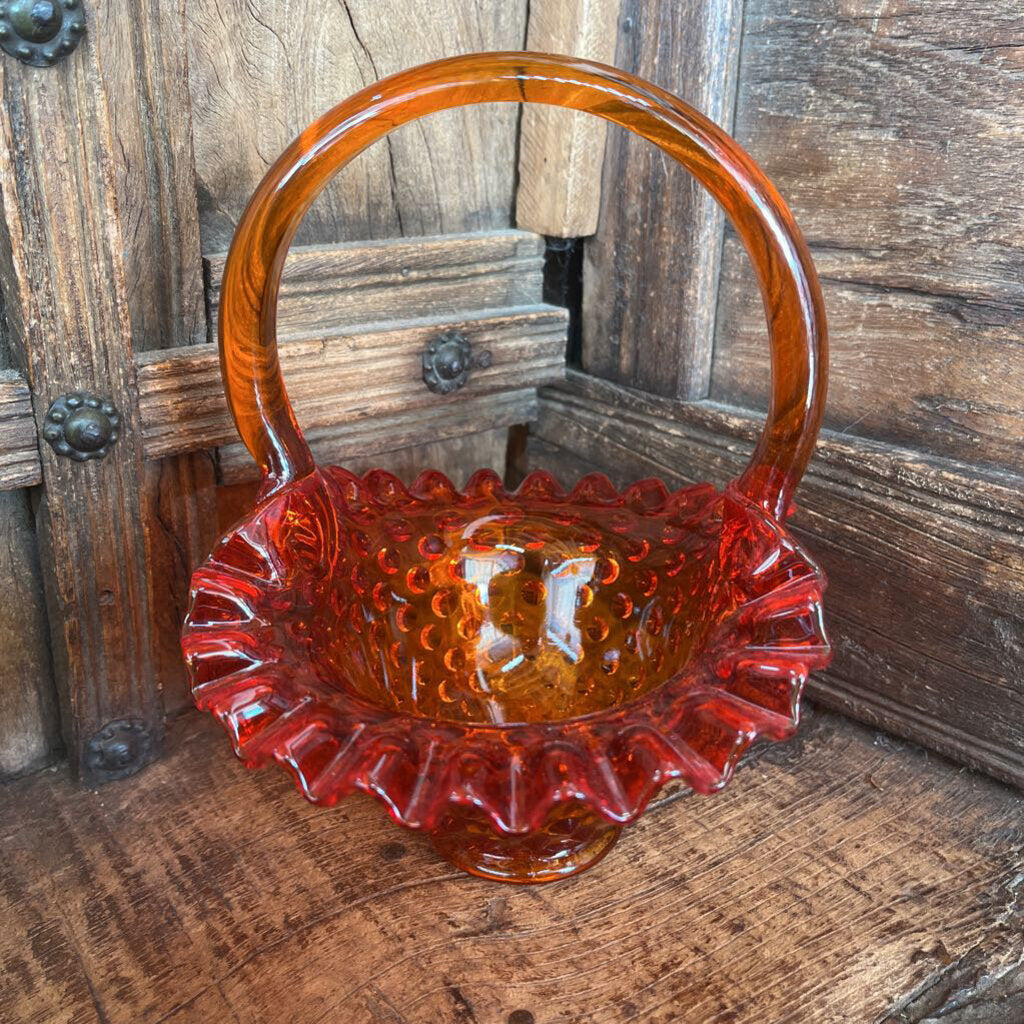 Retired Fenton Hobnail Basket Amberina