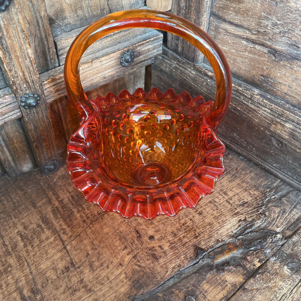 RETIRED FENTON HOBNAIL BASKET AMBERINA