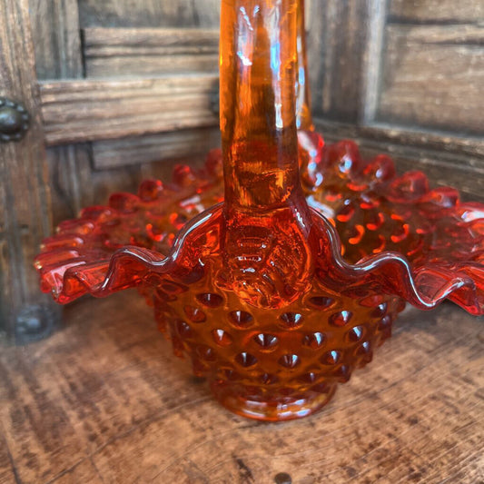 Retired Fenton Hobnail Basket Amberina
