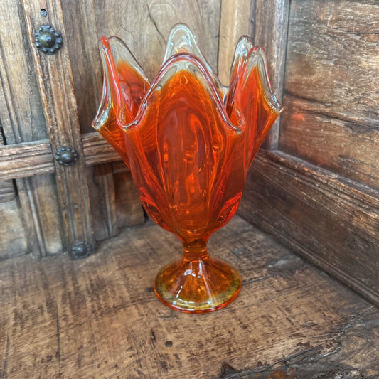 VINTAGE VIKING GLASS ORANGE SWUNG VASE