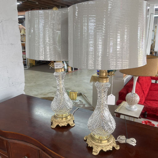 PAIR CRYSTAL LAMPS W/SHADES (2)