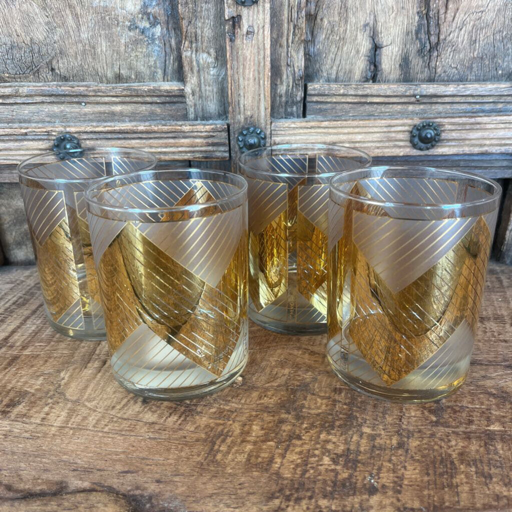 4 SIGNED CULVER CHEVRON MID CENTURY 22K GOLD COCKTAIL GLASSES (STORE LOCATED AT 2114 PASS ROAD, GULFPORT, MS)