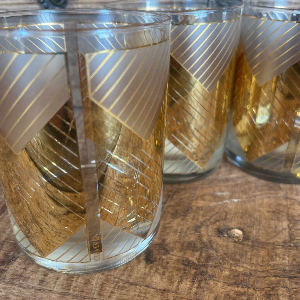 4 SIGNED CULVER CHEVRON MID CENTURY 22K GOLD COCKTAIL GLASSES (STORE LOCATED AT 2114 PASS ROAD, GULFPORT, MS)