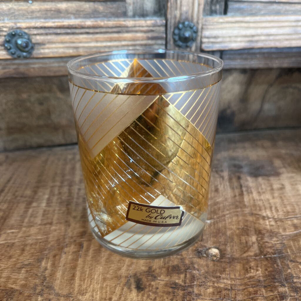 4 SIGNED CULVER CHEVRON MID CENTURY 22K GOLD COCKTAIL GLASSES (STORE LOCATED AT 2114 PASS ROAD, GULFPORT, MS)