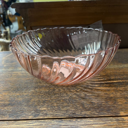 PINK SWIRL GLASS BOWL LG