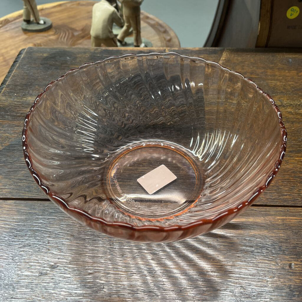 PINK SWIRL GLASS BOWL LG