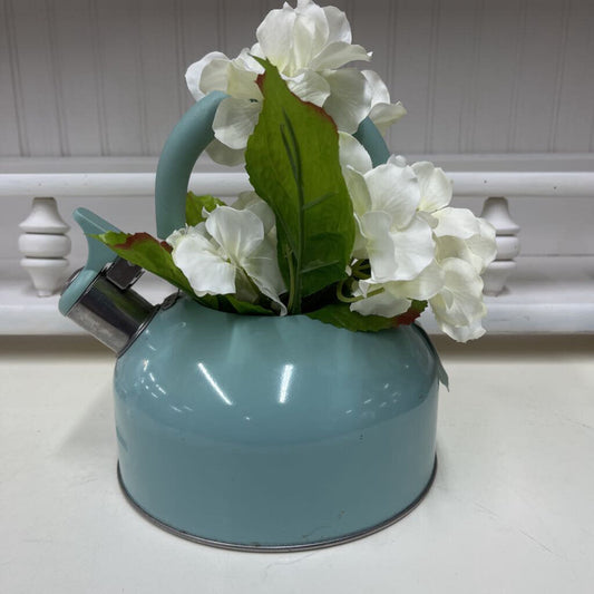 AQUA KETTLE W/FLOWERS-Thriftique Marketplace