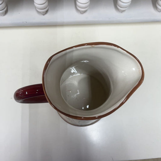 HAND-PAINTED CERAMIC PITCHER WITH RED FLOWERS