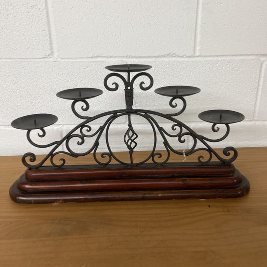 OLD WOOD & IRON 5 ARM TABLETOP CANDHOLDER