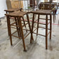 SET OF 3 RUSTIC PRIMITIVE RUSH SADDLE SEAT STOOLS