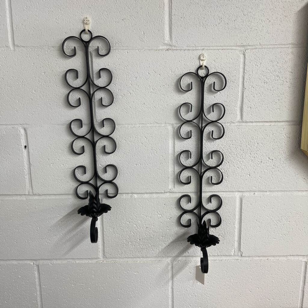 Pair Black Wrought Iron all Scones (2)