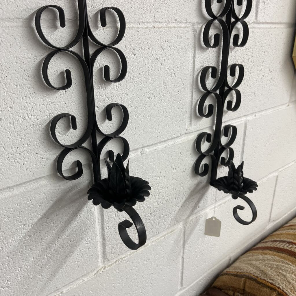 PAIR BLACK WROUGHT IRON ALL SCONES (2)