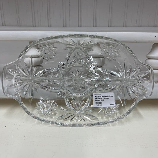 ANCHOR HOCKING STAR OF DAVID DIVIDED RELISH DISH-Thriftique Marketplace