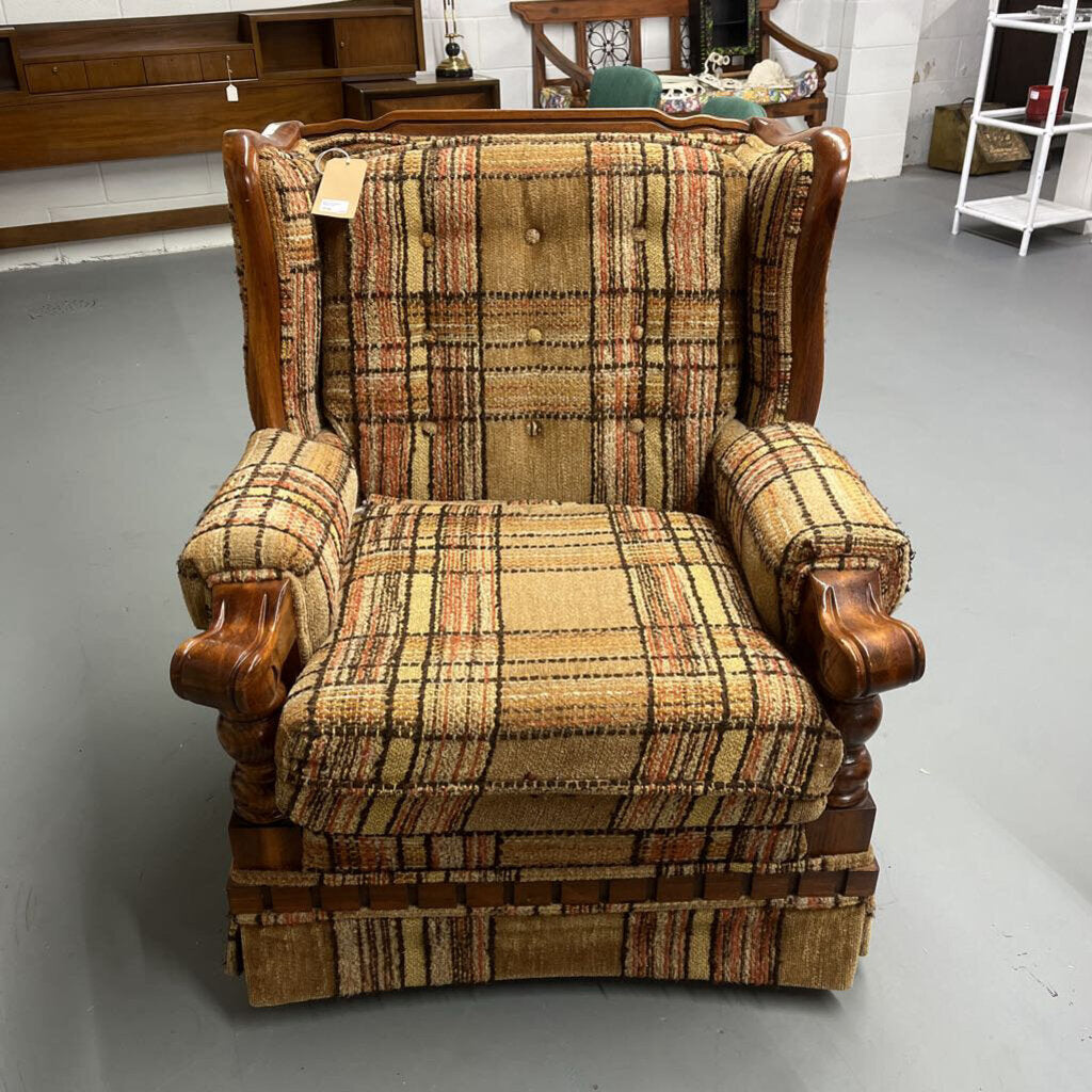 BROWN STRIPPED EASY CHAIR